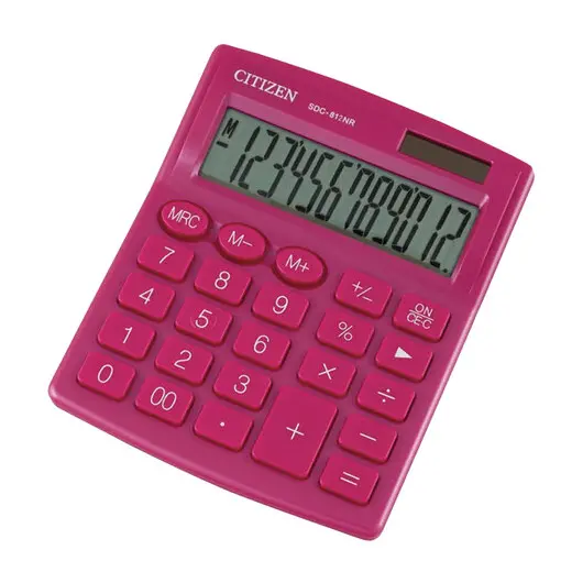 Калькулятор настольный CITIZEN SDC-812NRPKE, КОМПАКТНЫЙ (127х105мм), 12 разр., дв. питание, РОЗОВЫЙ, фото 1