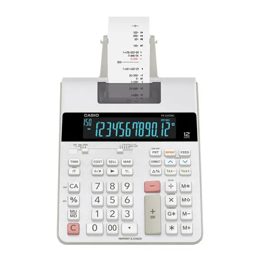 Калькулятор печатающий CASIO FR-2650RC (313х195 мм), 12 разрядов, питание от адаптера 250402, БЕЛЫЙ, FR-2650RC-W-EH, фото 1