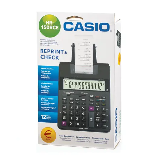 Калькулятор печатающий CASIO HR-150RCE-WA (295х165х65 мм), 12 разрядов, батарейки 4хАА/адаптер (250402), HR-150RCE-WA-EC, фото 2