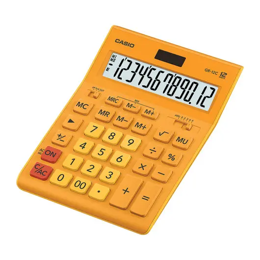 Калькулятор настольный CASIO GR-12С-RG (210х155 мм), 12 разрядов, двойное питание, ОРАНЖЕВЫЙ, GR-12C-RG-W-EP, фото 2