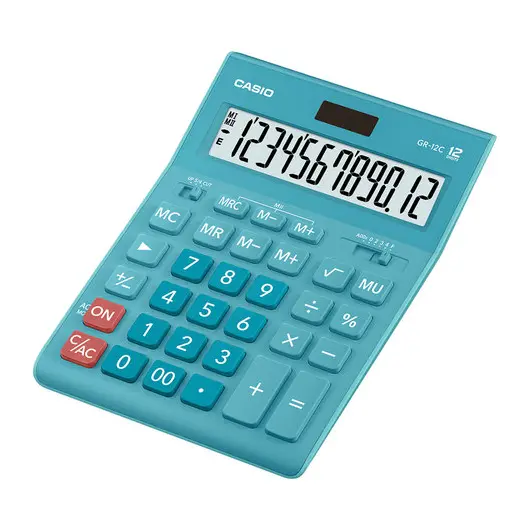 Калькулятор настольный CASIO GR-12С-LB (210х155 мм), 12 разрядов, двойное питание, ГОЛУБОЙ, GR-12C-LB-W-EP, фото 2