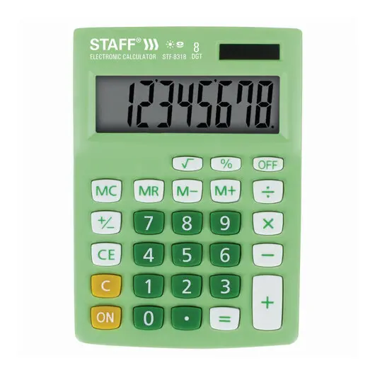 Калькулятор настольный STAFF STF-8318, КОМПАКТНЫЙ (145х103 мм), 8 разрядов, двойное питание, ЗЕЛЕНЫЙ, 250293, фото 2