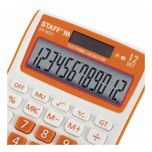 Калькулятор настольный STAFF STF-6222, КОМПАКТНЫЙ (148х105 мм), 12 разрядов, двойное питание, ОРАНЖЕВЫЙ, блистер, 250292, фото 6