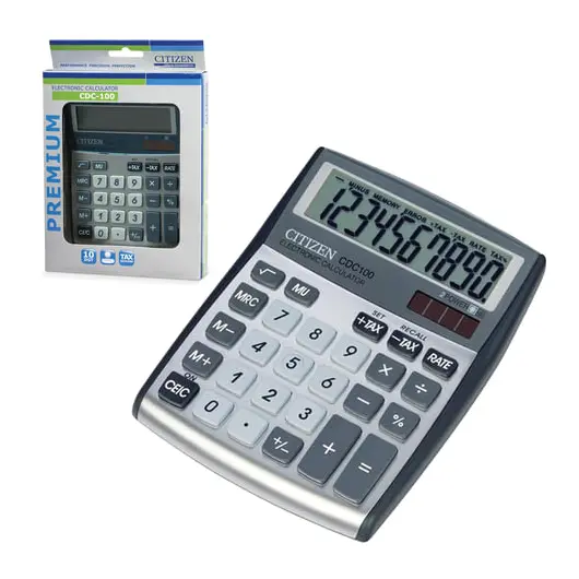 Калькулятор настольный CITIZEN CDC-100WB, МАЛЫЙ (135x109 мм), 10 разрядов, двойное питание, фото 2