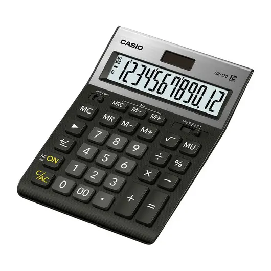 Калькулятор настольный CASIO GR-120-W (210х155 мм), 12 разрядов, двойное питание, черный, МЕТАЛЛИЧЕСКАЯ ВЕРХЯЯ ПАНЕЛЬ, GR-120-W-EP, фото 2