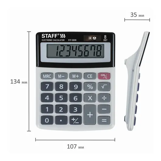 Калькулятор настольный STAFF STF-5808, КОМПАКТНЫЙ (134х107 мм), 8 разрядов, двойное питание, 250286, фото 8