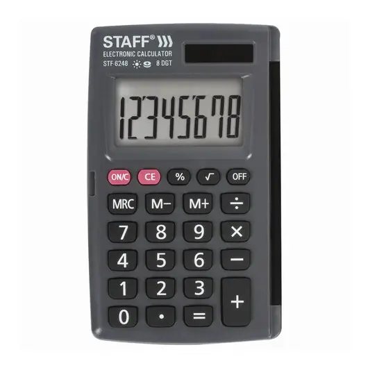 Калькулятор карманный STAFF STF-6248 (104х63 мм), 8 разрядов, двойное питание, 250284, фото 1