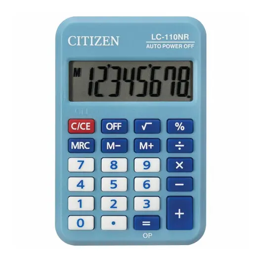 Калькулятор карманный CITIZEN LC-110NRBL, МАЛЫЙ (89х59 мм), 8 разрядов, двойное питание, СИНИЙ, фото 1