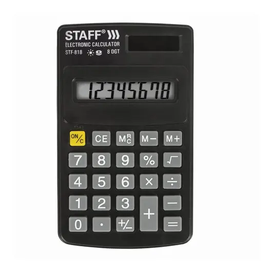 Калькулятор карманный STAFF STF-818 (102х62 мм), 8 разрядов, двойное питание, 250142, фото 1