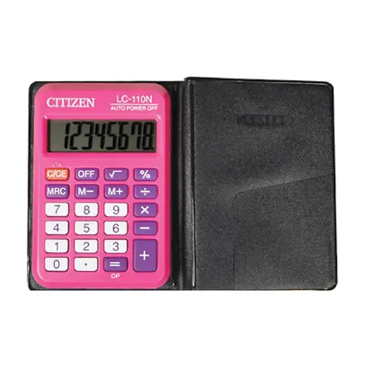 Калькулятор карманный CITIZEN LC-110NRPK, МАЛЫЙ (89х59 мм), 8 разрядов, двойное питание, РОЗОВЫЙ, фото 3