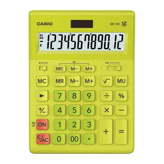 Калькулятор настольный CASIO GR-12С-GN (210х155 мм), 12 разрядов, двойное питание, САЛАТОВЫЙ, GR-12C-GN-W-EP, фото 1
