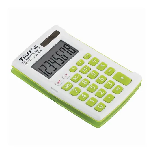 Калькулятор карманный STAFF STF-6238 (104х63 мм), 8 разядов, двойное питание, БЕЛЫЙ С ЗЕЛЁНЫМИ КНОПКАМИ, блистер, 250283, фото 3