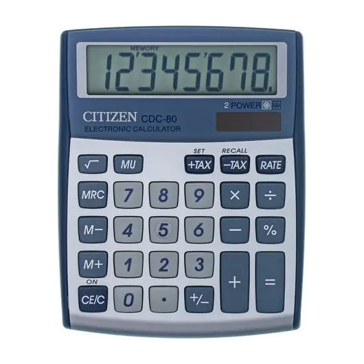 Калькулятор настольный CITIZEN CDC-80WB, КОМПАКТНЫЙ (135x108 мм), 8 разрядов, двойное питание, фото 2