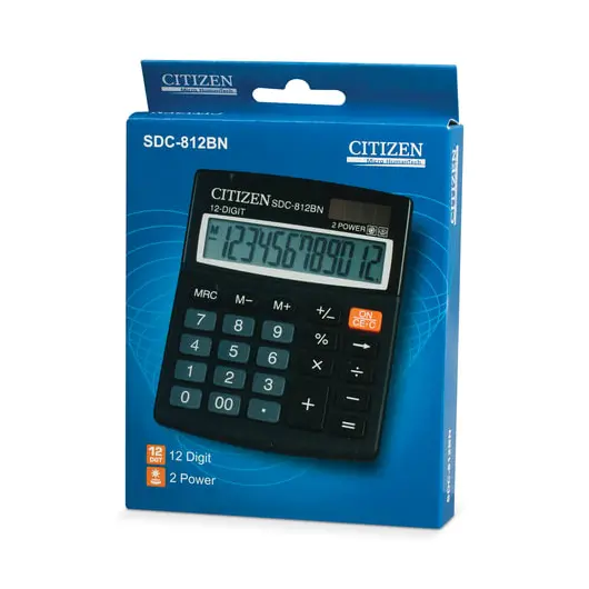 Калькулятор настольный CITIZEN SDC-812BN, МАЛЫЙ (124x102 мм), 12 разрядов, двойное питание, фото 4
