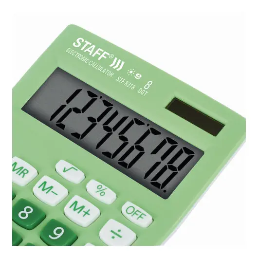 Калькулятор настольный STAFF STF-8318, КОМПАКТНЫЙ (145х103 мм), 8 разрядов, двойное питание, ЗЕЛЕНЫЙ, 250293, фото 6