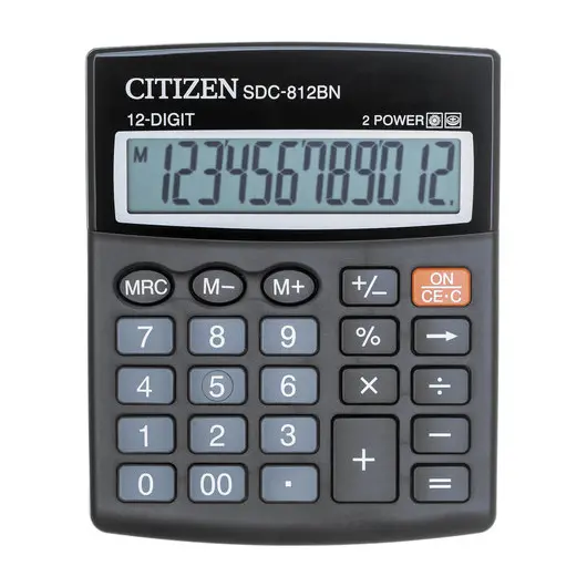 Калькулятор настольный CITIZEN SDC-812BN, МАЛЫЙ (124x102 мм), 12 разрядов, двойное питание, фото 2