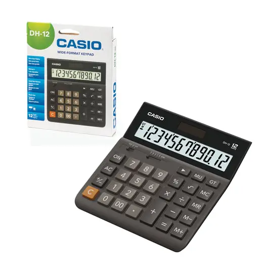 Калькулятор настольный CASIO DH-12-BK-S, КОМПАКТНЫЙ (159х151 мм), 12 разрядов, двойное питание, черный/серый, DH-12-BK-S-EP, фото 2