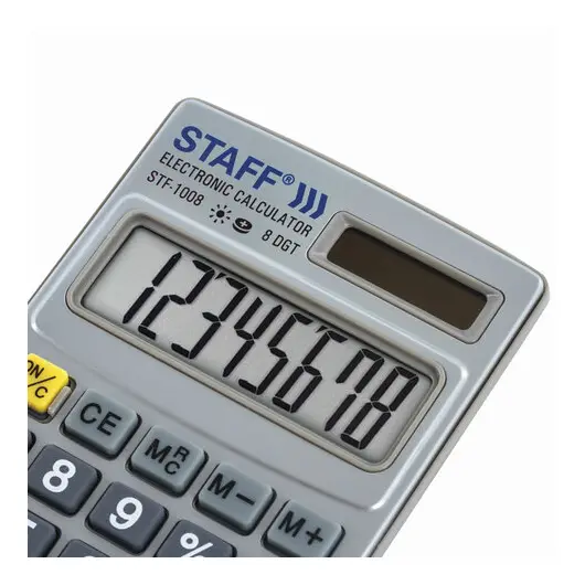 Калькулятор карманный металлический STAFF STF-1008 (103х62 мм), 8 разрядов, двойное питание, 250115, фото 6