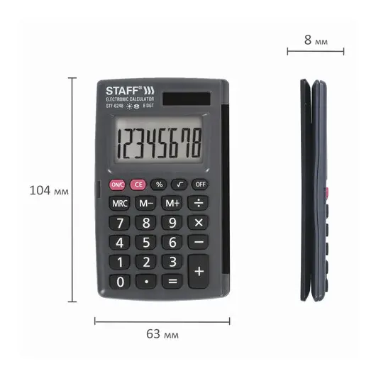 Калькулятор карманный STAFF STF-6248 (104х63 мм), 8 разрядов, двойное питание, 250284, фото 9