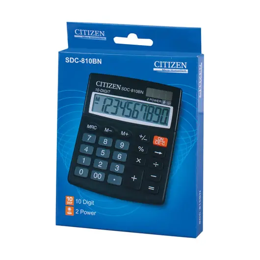 Калькулятор настольный CITIZEN SDC-810BN, КОМПАКТНЫЙ (124x102 мм), 10 разрядов, двойное питание, фото 4