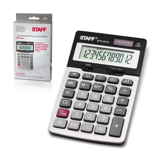 Калькулятор настольный металлический STAFF STF-2312 (175х107 мм), 12 разрядов, двойное питание, 250135, фото 2
