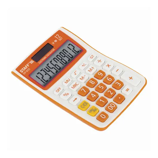 Калькулятор настольный STAFF STF-6222, КОМПАКТНЫЙ (148х105 мм), 12 разрядов, двойное питание, ОРАНЖЕВЫЙ, блистер, 250292, фото 3