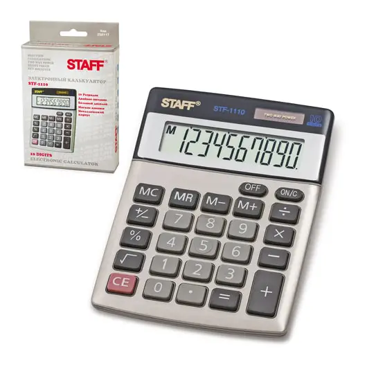 Калькулятор настольный металлический STAFF STF-1110, КОМПАКТНЫЙ (140х105 мм), 10 разрядов, двойное питание, 250117, фото 8
