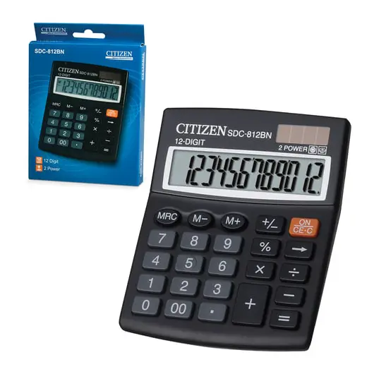 Калькулятор настольный CITIZEN SDC-812BN, МАЛЫЙ (124x102 мм), 12 разрядов, двойное питание, фото 3