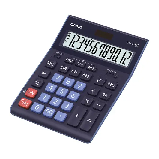 Калькулятор настольный CASIO GR-12-BU (210х155 мм), 12 разрядов, двойное питание, ТЕМНО-СИНИЙ, GR-12-BU-W-EP, фото 2