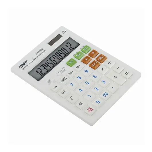 Калькулятор настольный STAFF STF-555-WHITE (205х154 мм), 12 разрядов, двойное питание, CORRECT, TAX, БЕЛЫЙ, 250305, фото 3