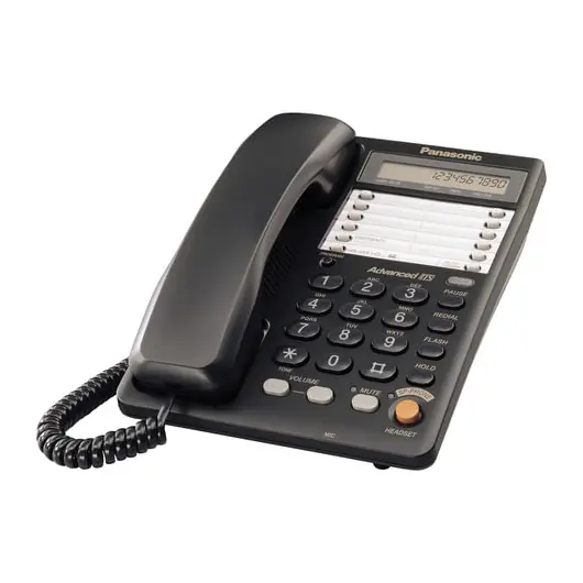 Телефон PANASONIC KX-TS2365RUB, память на 30 номеров, ЖК-дисплей с часами, автодозвон, спикерфон, черный, фото 1