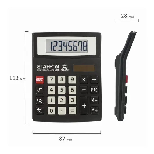Калькулятор настольный STAFF STF-8008, КОМПАКТНЫЙ (113х87 мм), 8 разрядов, двойное питание, 250147, фото 9