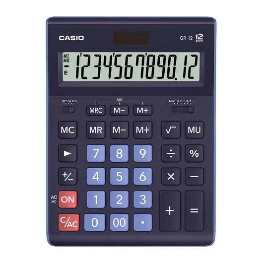 Калькулятор настольный CASIO GR-12-BU (210х155 мм), 12 разрядов, двойное питание, ТЕМНО-СИНИЙ, GR-12-BU-W-EP, фото 1