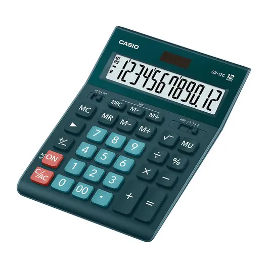 Калькулятор настольный CASIO GR-12С-DG (210х155 мм), 12 разрядов, двойное питание, ТЕМНО-ЗЕЛЕНЫЙ, GR-12C-DG-W-EP, фото 2