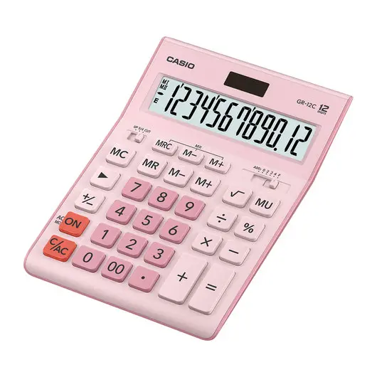 Калькулятор настольный CASIO GR-12С-PK (210х155 мм), 12 разрядов, двойное питание, РОЗОВЫЙ, GR-12C-PK-W-EP, фото 2