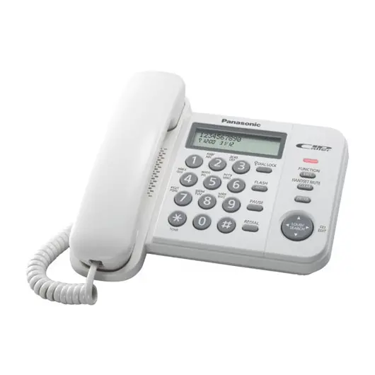 Телефон PANASONIC KX-TS2356RUW, белый, память 50 номеров, АОН, ЖК дисплей с часами, тональный/импульсный режим, фото 1
