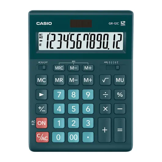 Калькулятор настольный CASIO GR-12С-DG (210х155 мм), 12 разрядов, двойное питание, ТЕМНО-ЗЕЛЕНЫЙ, GR-12C-DG-W-EP, фото 1