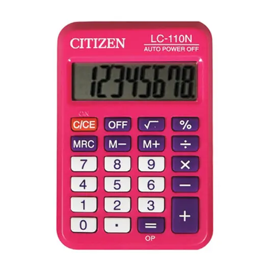 Калькулятор карманный CITIZEN LC-110NRPK, МАЛЫЙ (89х59 мм), 8 разрядов, двойное питание, РОЗОВЫЙ, фото 1
