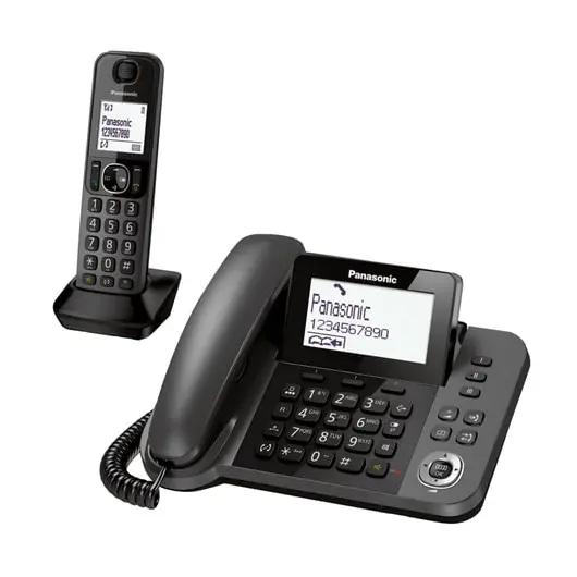 Радиотелефон PANASONIC KX-TGF310RUM + дополнительный проводной телефон, память на 100 ном, ЖК-диспл, АОН, повтор, спикерфон, серый, фото 1