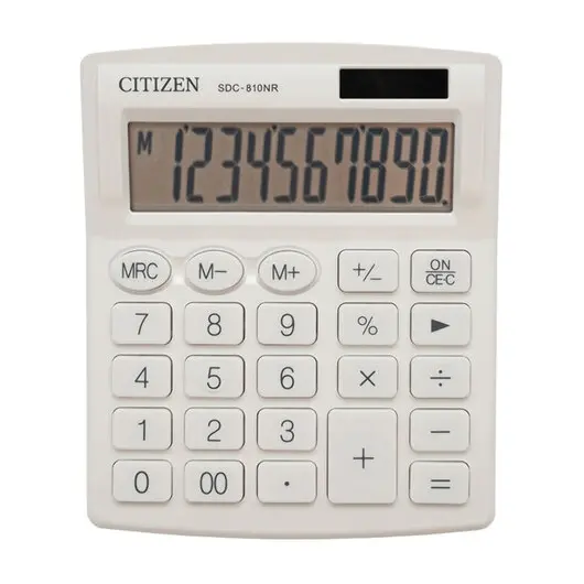 Калькулятор настольный CITIZEN SDC-810NRWHE, КОМПАКТНЫЙ (124х102мм), 10 разр., дв. питание, БЕЛЫЙ, фото 2