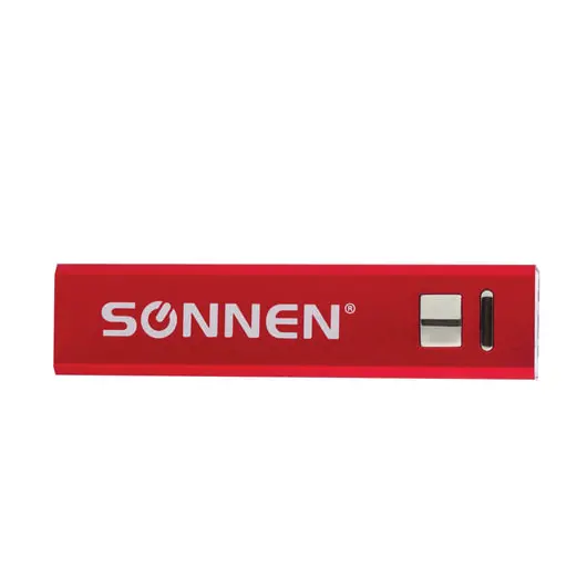 Аккумулятор внешний SONNEN POWERBANK V61С, 2600 mAh, литий-ионный, красный, алюминиевый корпус, 262748, фото 2