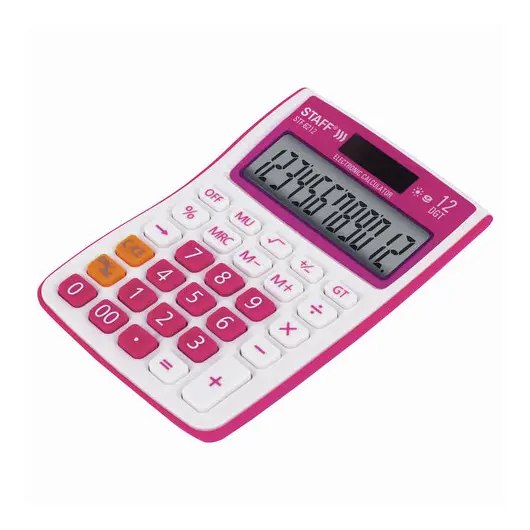 Калькулятор настольный STAFF STF-6212, КОМПАКТНЫЙ (148х105 мм), 12 разрядов, двойное питание, МАЛИНОВЫЙ, блистер, 250291, фото 4