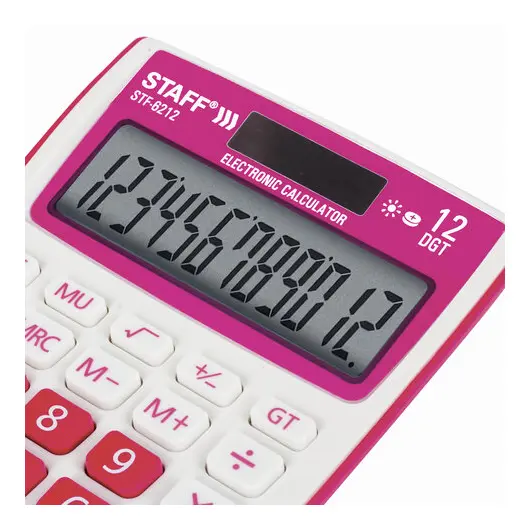 Калькулятор настольный STAFF STF-6212, КОМПАКТНЫЙ (148х105 мм), 12 разрядов, двойное питание, МАЛИНОВЫЙ, блистер, 250291, фото 6