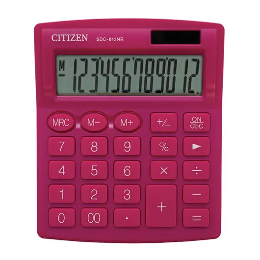 Калькулятор настольный CITIZEN SDC-812NRPKE, КОМПАКТНЫЙ (127х105мм), 12 разр., дв. питание, РОЗОВЫЙ, фото 2