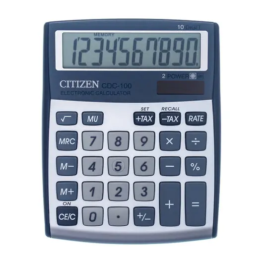 Калькулятор настольный CITIZEN CDC-100WB, МАЛЫЙ (135x109 мм), 10 разрядов, двойное питание, фото 3