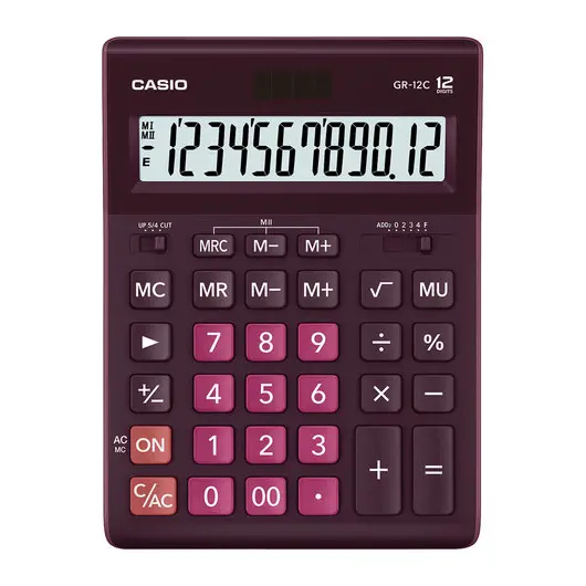 Калькулятор настольный CASIO GR-12С-WR (210х155 мм), 12 разрядов, двойное питание, БОРДОВЫЙ, GR-12C-WR-W-EP, фото 1