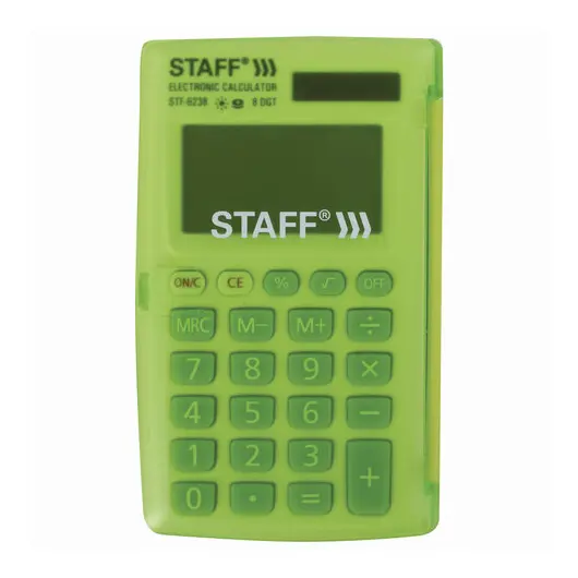 Калькулятор карманный STAFF STF-6238 (104х63 мм), 8 разядов, двойное питание, БЕЛЫЙ С ЗЕЛЁНЫМИ КНОПКАМИ, блистер, 250283, фото 8