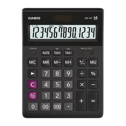Калькулятор настольный CASIO GR-14T-W (210х155 мм), 14 разрядов, двойное питание, черный, GR-14T-W-EP, фото 1