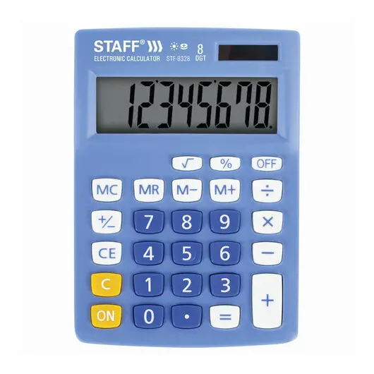 Калькулятор настольный STAFF STF-8328, КОМПАКТНЫЙ (145х103 мм), 8 разрядов, двойное питание, ГОЛУБОЙ, 250294, фото 2