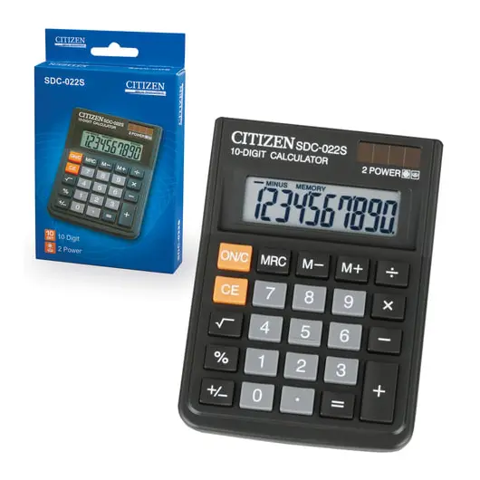 Калькулятор настольный CITIZEN SDC-022S, КОМПАКТНЫЙ (120х87 мм), 10 разрядов, двойное питание, фото 3